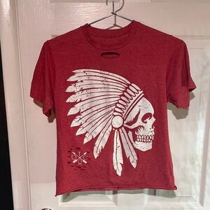 Red Graphic Crop Top with Skull Design